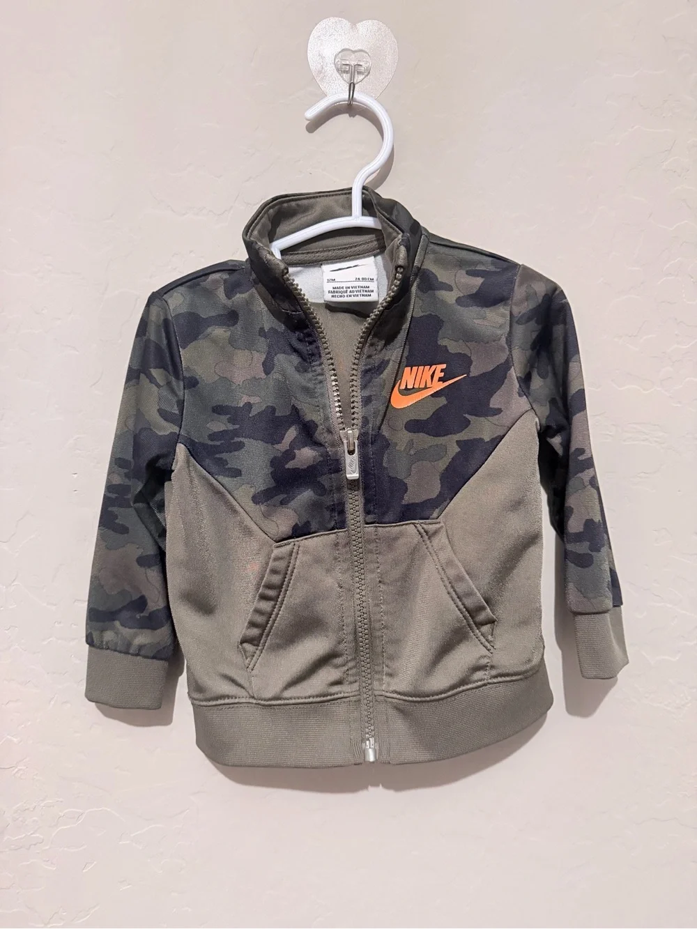 Nike Olive Green Camo Zip Hoodie with Orange Logo - Picture 4 of 6